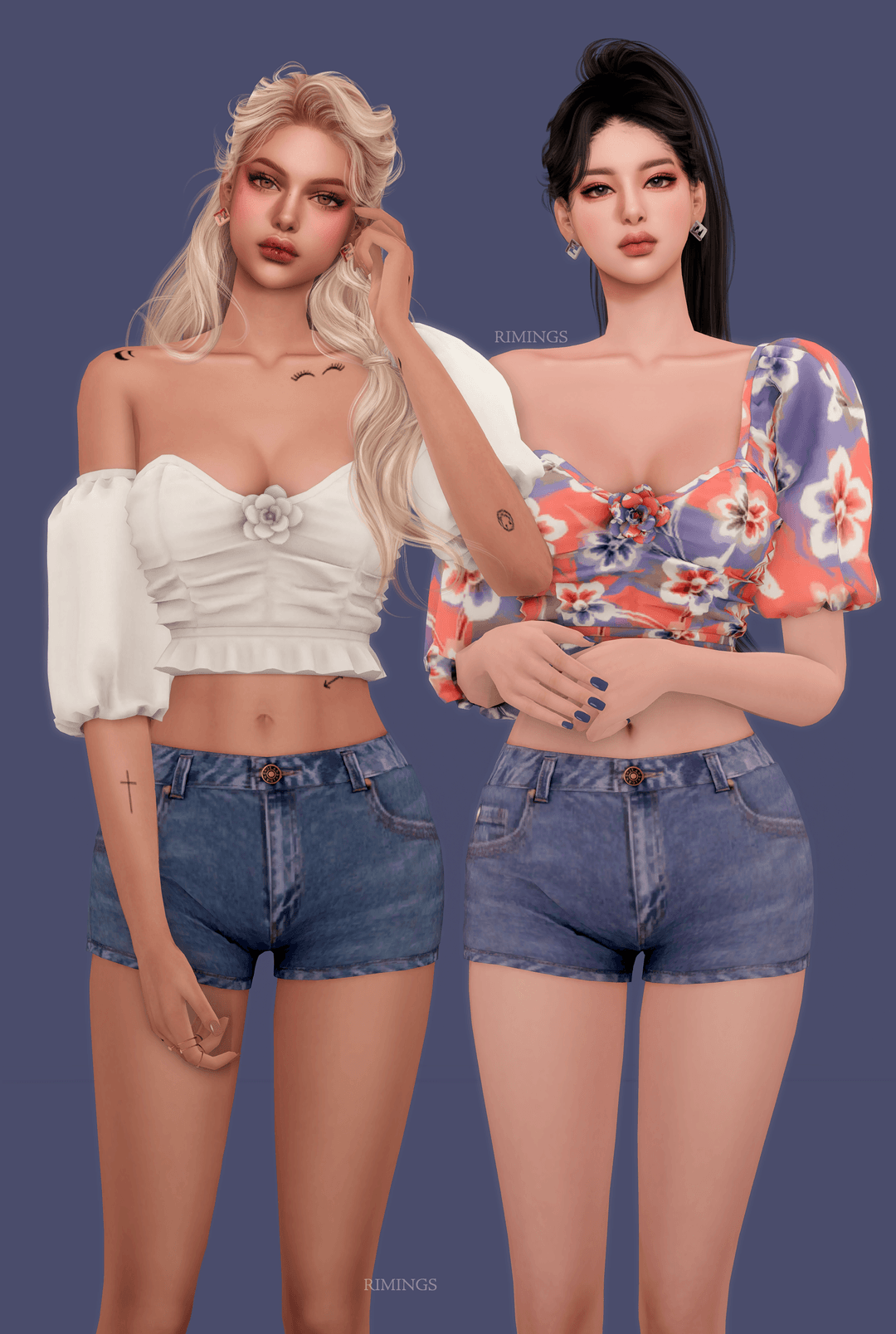 Галерея мода Сет топ и шорты Corsage Puff Top & Denim Shorts #1